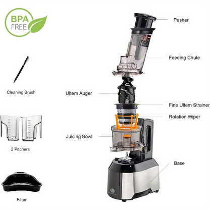 Cold Press Juicer, 240W Slow Masticating, Wide Chute, BPA-Free