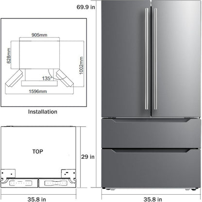 French Door Refrigerator with Ice Maker – Full Size, Stainless Steel, Bottom Freezer