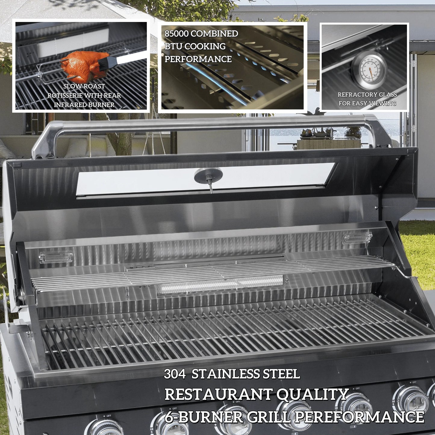 Fully Loaded Stainless Steel Outdoor Kitchen with 6-Burner Gas Grill & Modular Cabinets