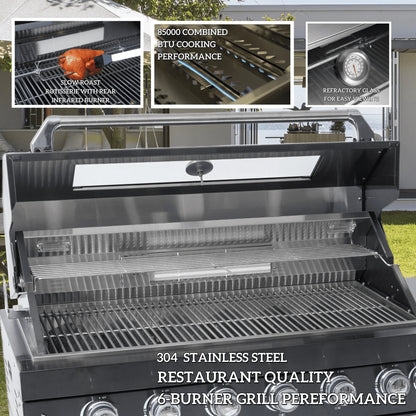 Fully Loaded Stainless Steel Outdoor Kitchen with 6-Burner Gas Grill & Modular Cabinets
