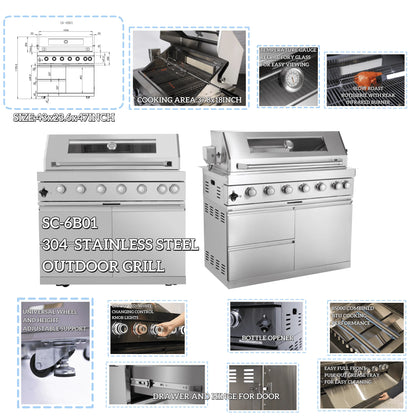 Fully Loaded Outdoor Kitchen BBQ Set with 6-Burner Grill, Sink & Fridge