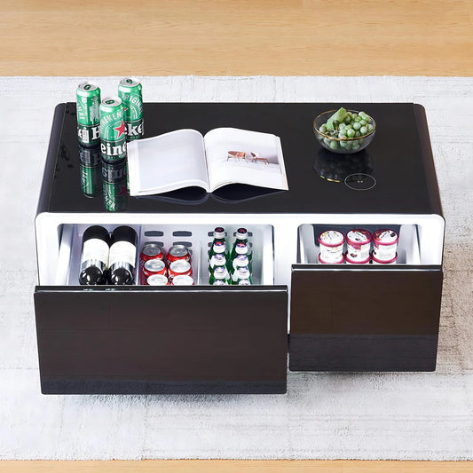 Smart Coffee Table with Mini Fridge, Wireless Charging & Storage