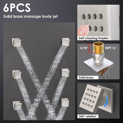 16" Rain Shower System with Body Jets - Thermostatic Ceiling Mount Faucet