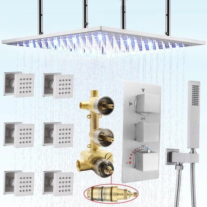 20" LED Rain Shower System - Brushed Nickel & Body Jets