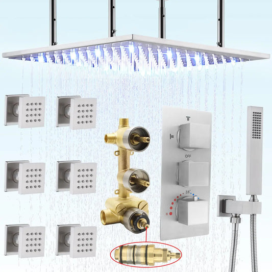 20" LED Rain Shower System - Brushed Nickel & Body Jets
