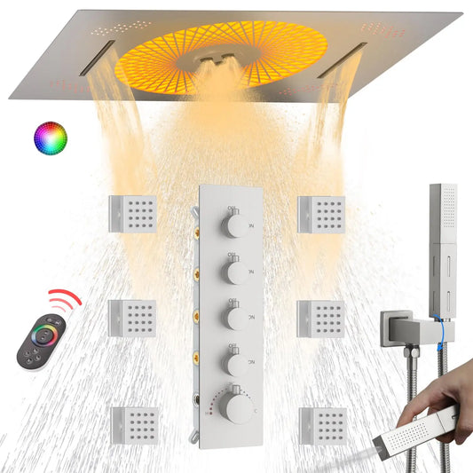 LED Waterfall Shower System with Body Jets & Handheld -  2 in 1