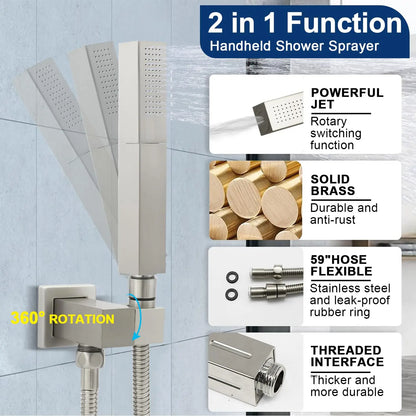 LED Waterfall Shower System with Body Jets & Handheld -  2 in 1