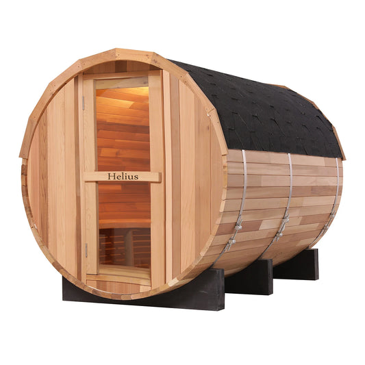 Barrel Style Red Cedar Sauna - Outdoor Electric Stove