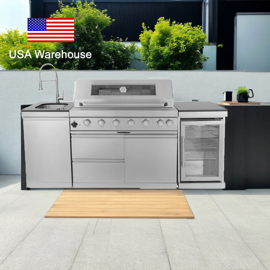 Fully Loaded Stainless Steel Outdoor Kitchen with 6-Burner Gas Grill & Modular Cabinets