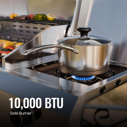 4-Burner Stainless Steel Propane Gas Grill with Side Burner – 42,000 BTU