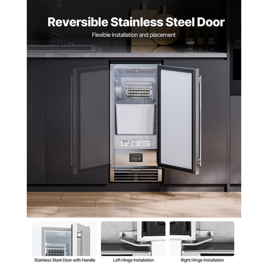 Undercounter Ice Maker Machine – 50 lbs/Day, Built-In with Reversible Door