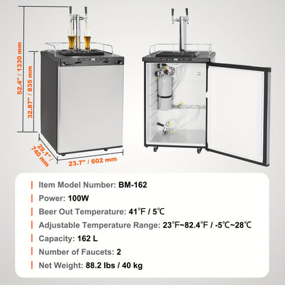 Full-Size Dual Tap Kegerator with CO₂ Tank & Temperature Control