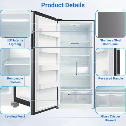 Gal Upright Freezer – Convertible Freezer/Refrigerator with LED Light & Reversible Door